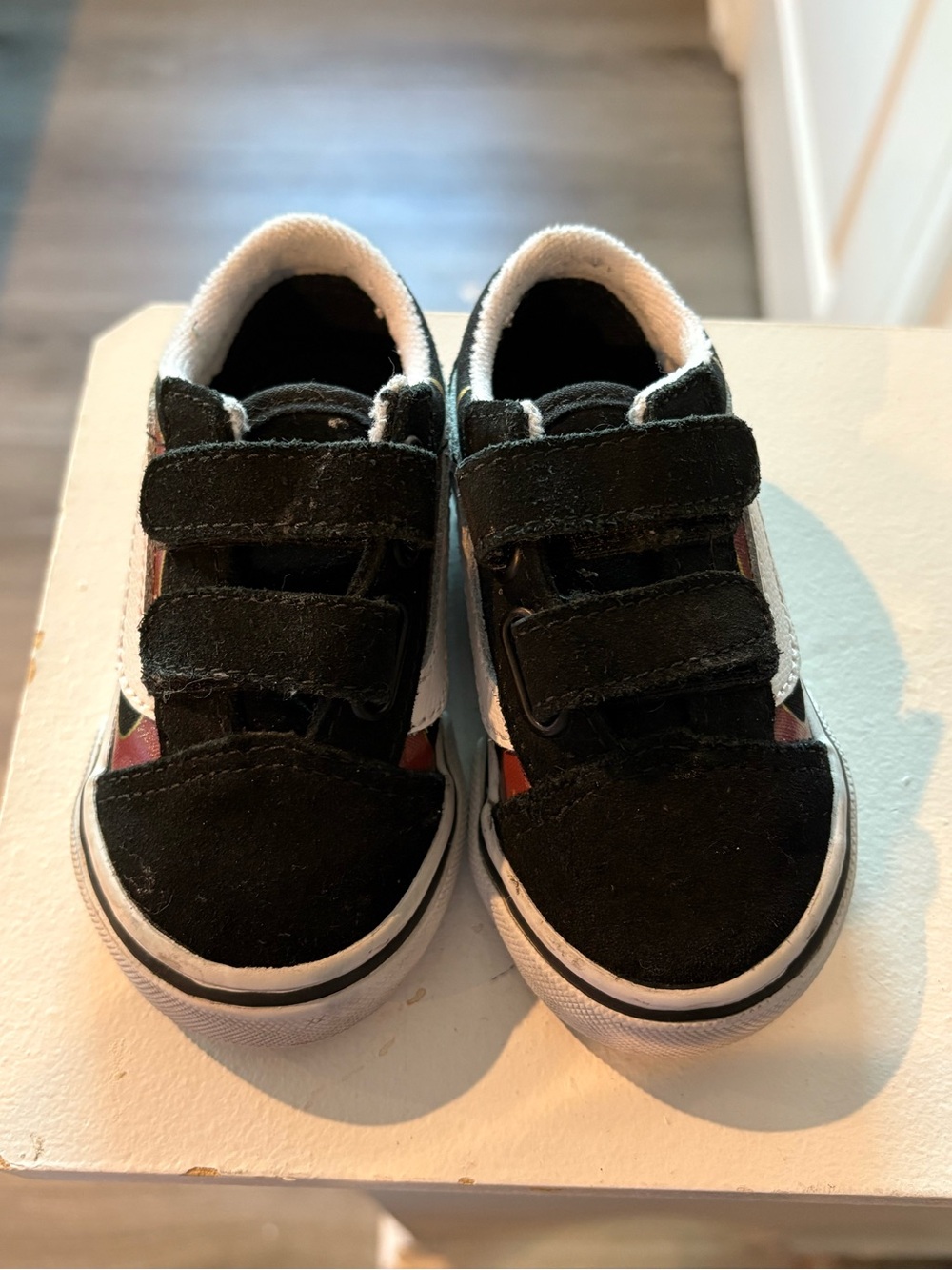 Vans Kids Black and White Velcro Skate Sneakers